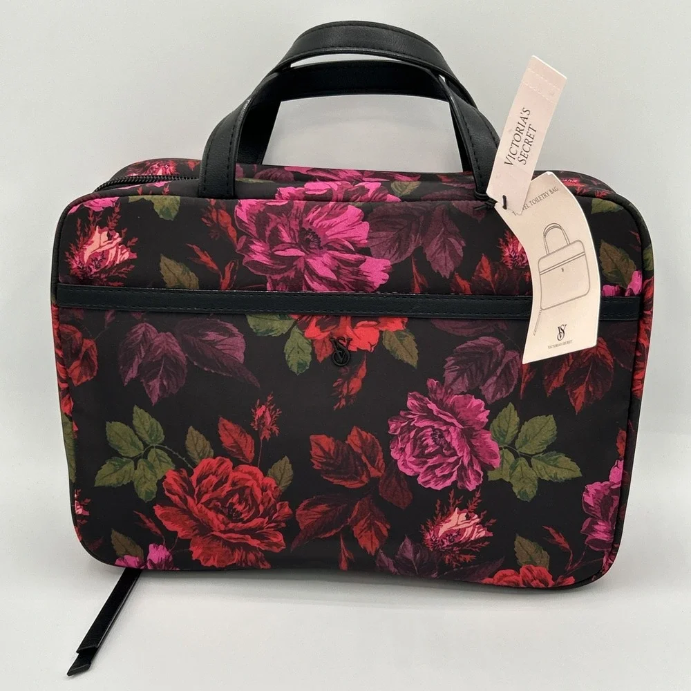 Victoria's Secret Dark Floral Hanging Travel Cosmetic Bag Organizer NWT